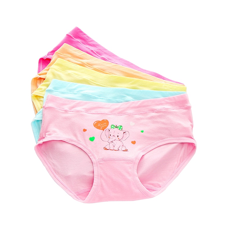 5pcs Baby Cartoon Elephant Underpants Young Girl Briefs Comfortable Pink Panties Kids Underwear