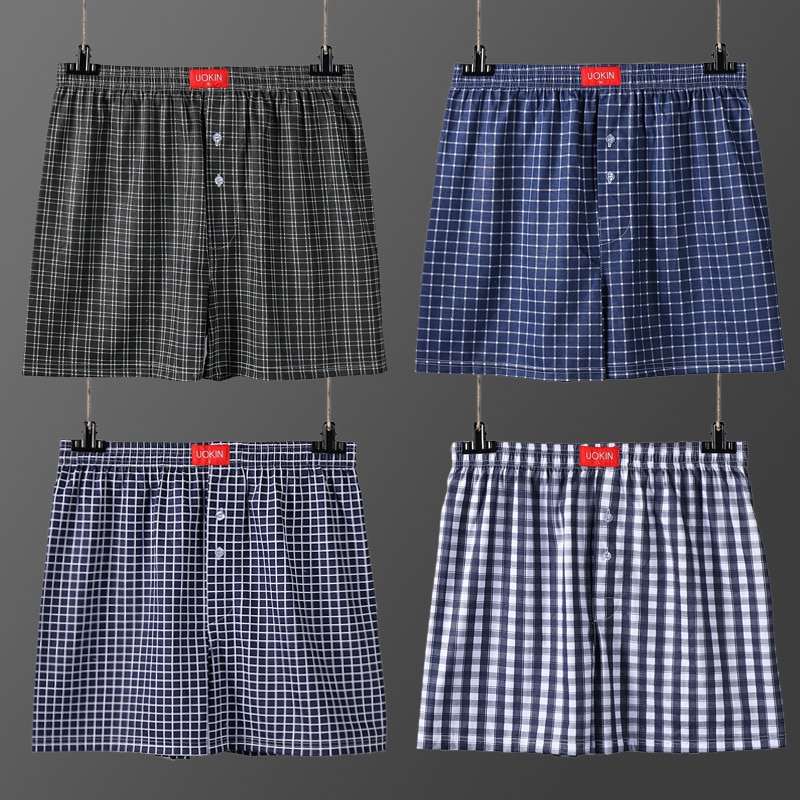 1pcs Arrow Panties Men's Boxer Shorts Woven Cotton 100% Classic Plaid Loose Boxer Combed Male Underpant
