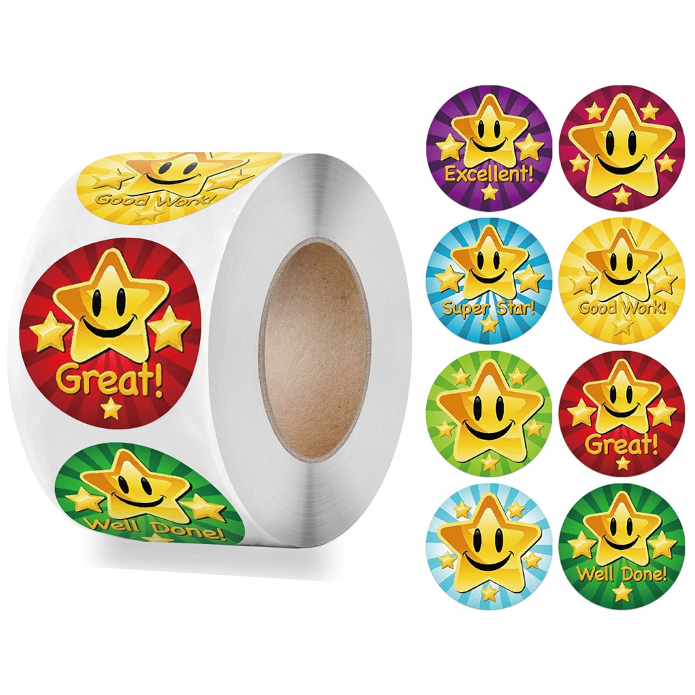 100-500pcs Round Encourage Reward Sticker Cute Star Seal Labels For Kids Gift Box Decor 1 Inch Stickers For Reward Kids