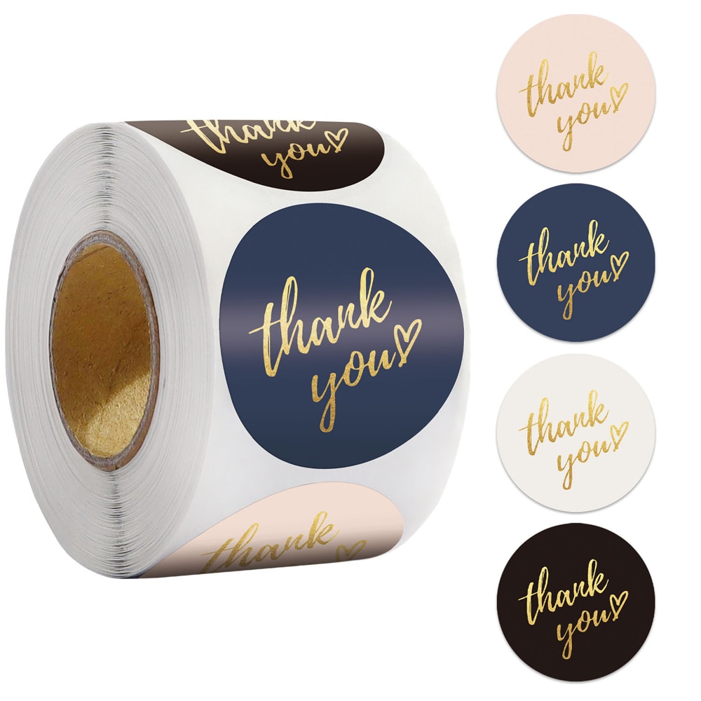 100-500pcs Blue Thank You Stickers Seal Labels 1inch Gold Foil Paper Decoration Sticker Handmade Wedding Gift Labels Stationery
