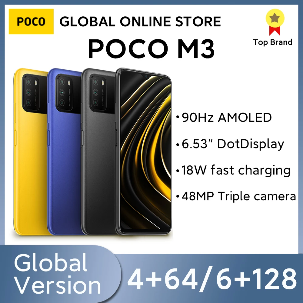 POCO M3 Global Version 4GB+128GB Snapdragon 662 Octa Core 6.53" FHD+Display with 48MP AI Triple Camera 6000mAh