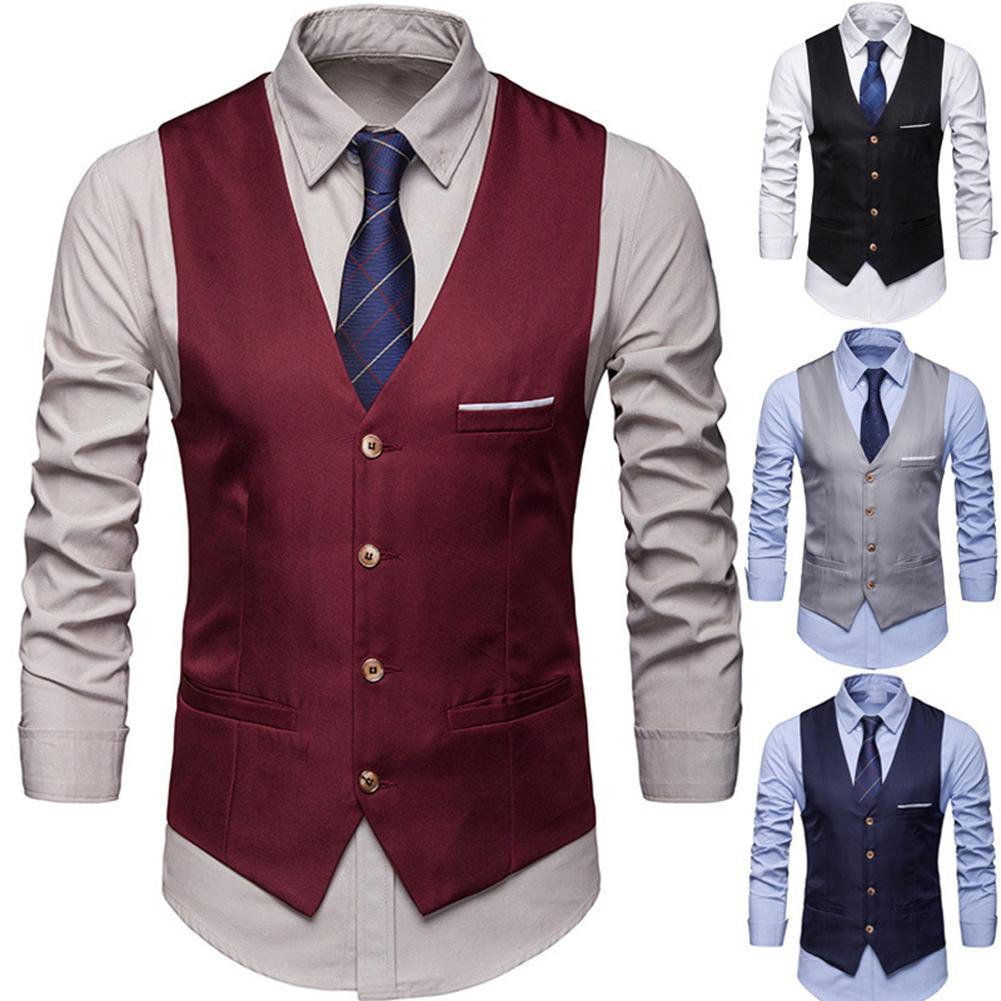 2021 New Fashion Plus Size Formal Men Solid Color Suit Vest Single Breasted Business Waistcoat