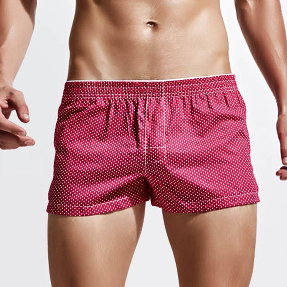 Men Solid Color Polka Dot Print Elastic Waistband Cotton Boxers Panties Sleepwear