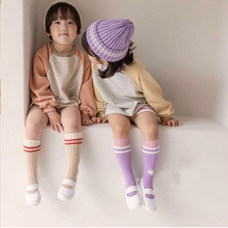 Kids Anti Slip Knee High Socks Children Toddler Girls Boys Summer Spring Cotton Cute Stripe Long Sock Baby Accessories Fashion