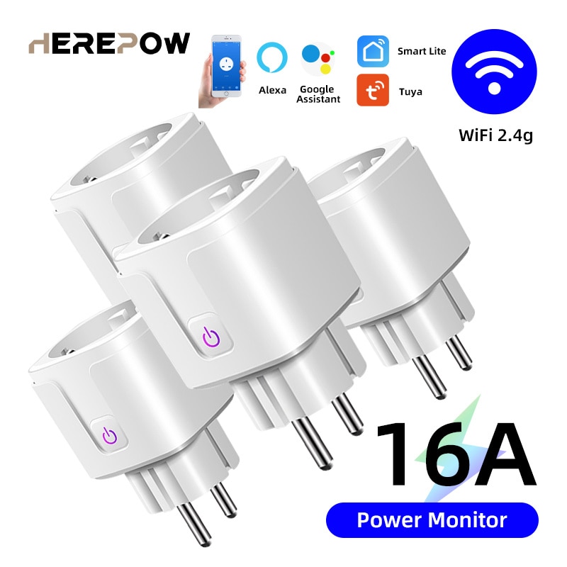 Herepow Smart Plug WiFi Socket EU 16A Power Monitor Timing Function Tuya SmartLife APP Control Works With Alexa Google Assistant