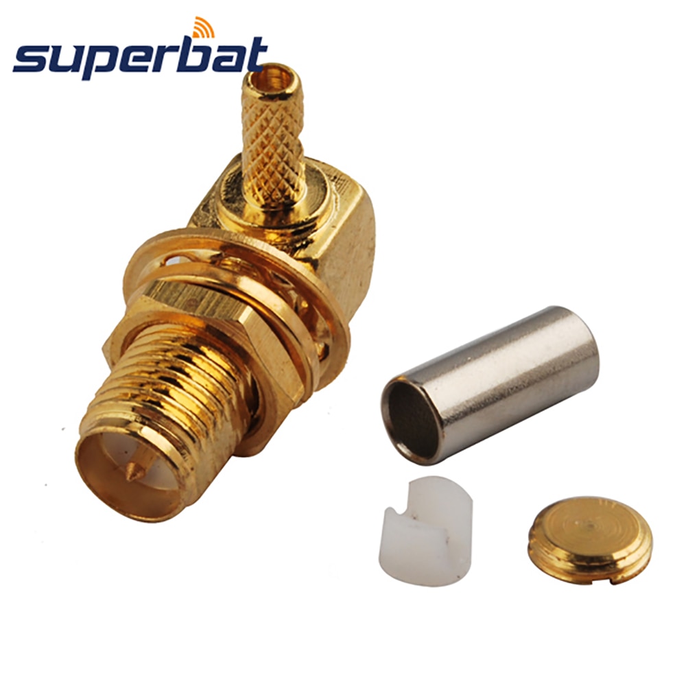 Superbat RP-SMA Crimp Female(male pin) Right Angle RF Coaxial Connector 50 Ohm for Cable RG174 RG-188A RG316 LMR100