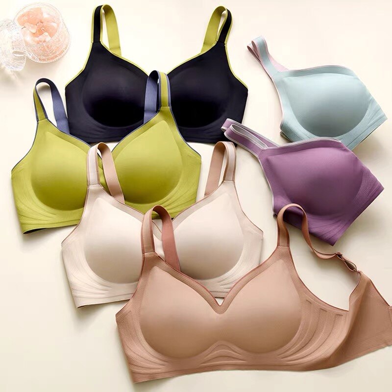 New 6 Colors Bralette Latex Underwear Gradient Jelly Strap Anti-skipping Bra Seamless No Steel Gather Sports BH Beautiful Back
