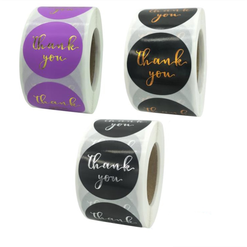 1.5Inch Bronzing Silver Labels Thank You Stickers Decoration Purple Paper Scrapbooking Sticker Sealing Stationery Supply 50PCS
