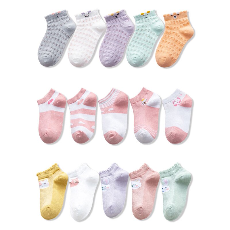 5 Pairs Cotton Socks For Girls Summer Thin Mesh Breathable Cute Cartoon Children Socks Toddler Baby Girls Pink Socks 1-12 Yrs