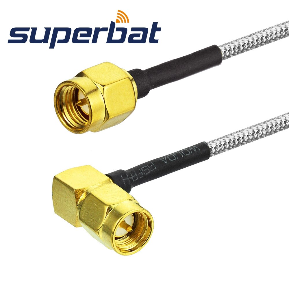 Superbat SMA Plug Right Angle to Male Straight Jumper Cable RG405 30cm