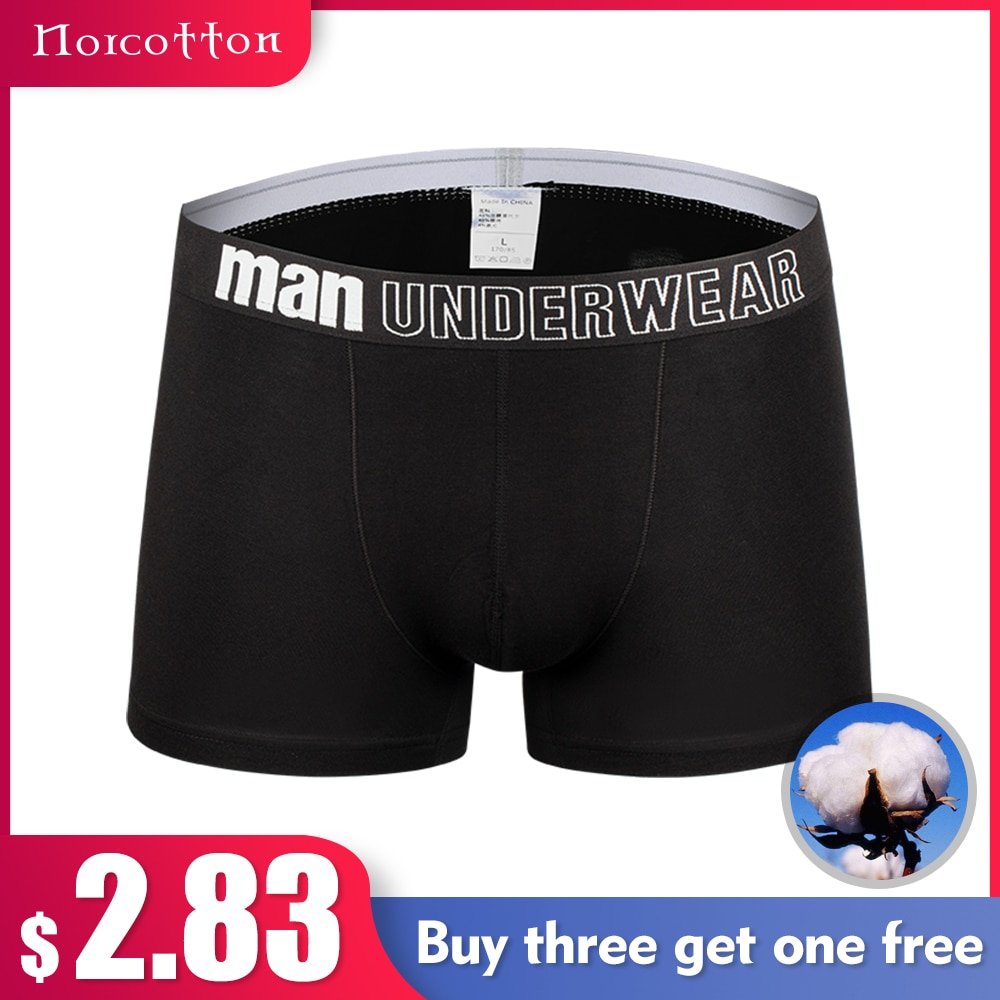 Norcotton Promotion Men's Underwear Black Boxer Shorts With U Convex Pouch Comfy Breathable Panties In Mid Rise