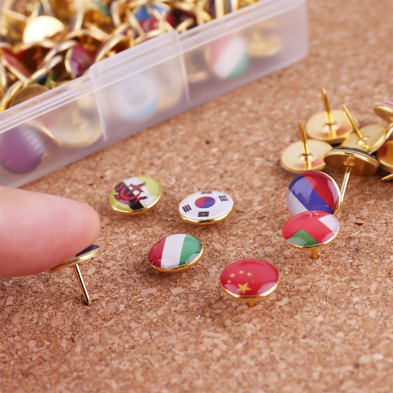 194pcs/box Map Tacks National Flag Glue Thumbtack Push Pins Notice Board Markers M2EC