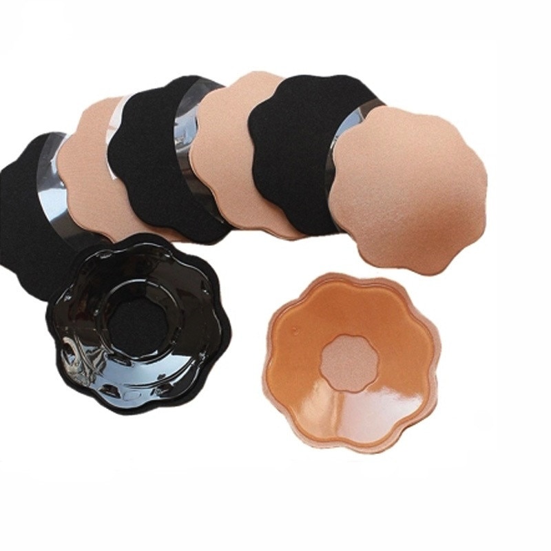 1Pair Sexy Silicone Breast Petals Nipple Cover Stickers Invisible Bra Pasties Pad Push Up Stick on Bra Accessories Black Skin
