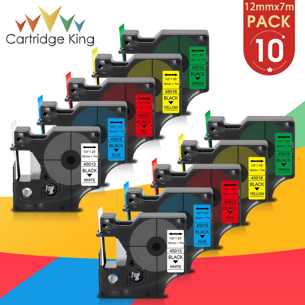 10PK D1 Label Tape 45013 45016 45017 45018 45019 for Dymo D1 Tapes 12mm Compatible for Dymo Label Manager 160 280 Label Printer