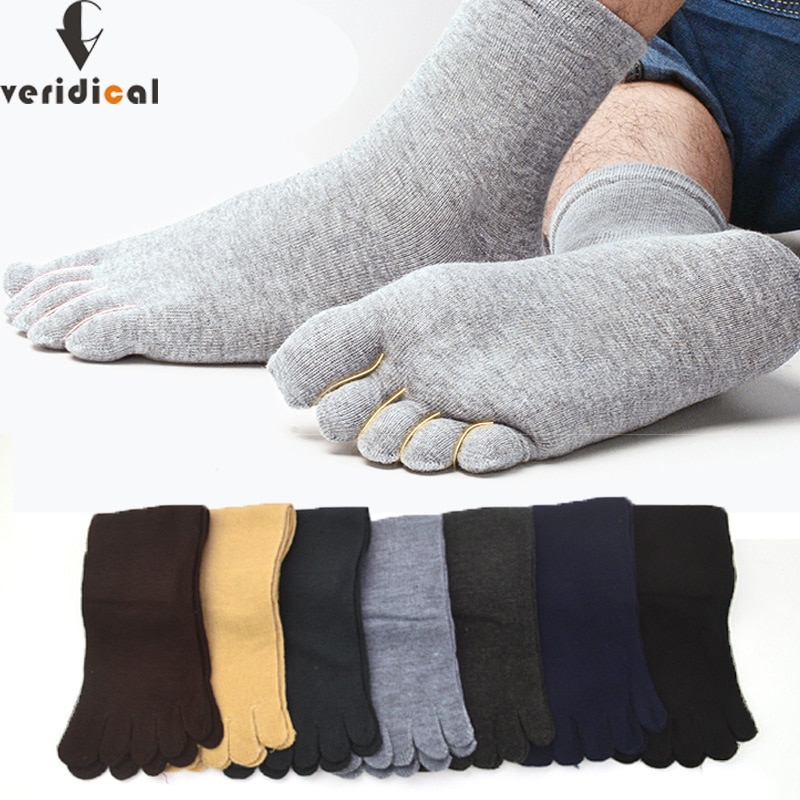 Spring Autumn Five Finger Socks For Mens Cotton Solid Breathable Weave Harajuku No Heel Socks With Toes Business Brand EU 38-44