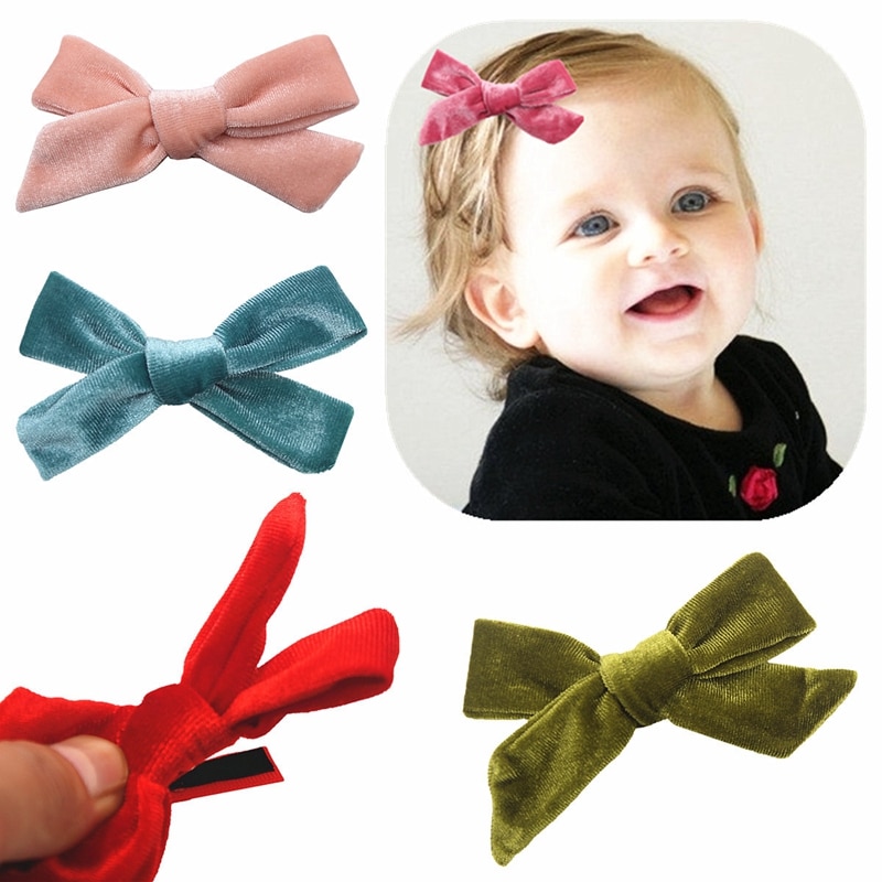 4 Inches Solid Color Velvet Bowknot Newborn Bangs Hairpins Fashion DIY Handmade Bows Toddler Hair Clips Clothing Accessories