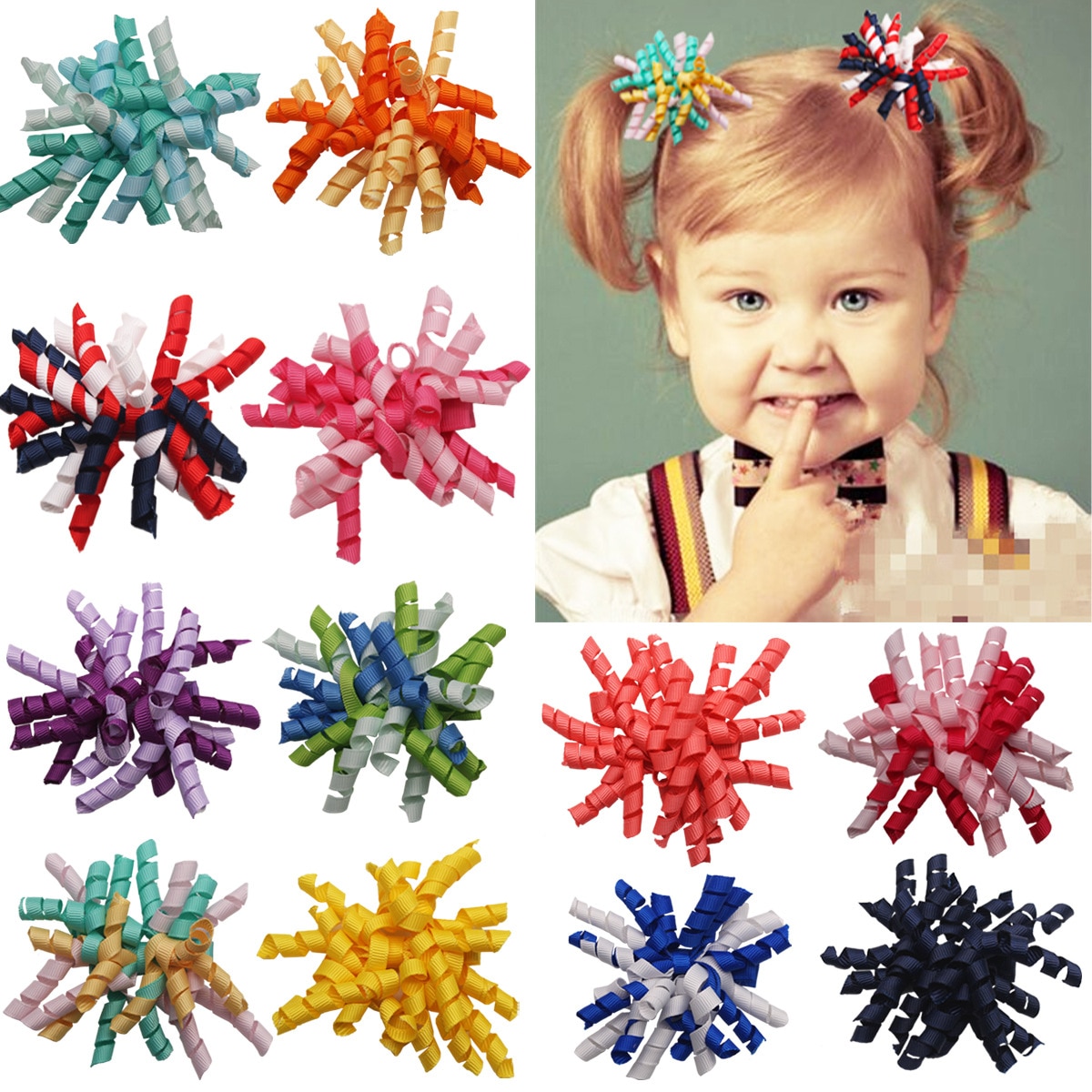 Fashion Curly Rainbow Grosgrain Ribbon Toddler Hairband Colorful Tassels Infant Headwear Hair Rope Birthday Gifts Photo Props