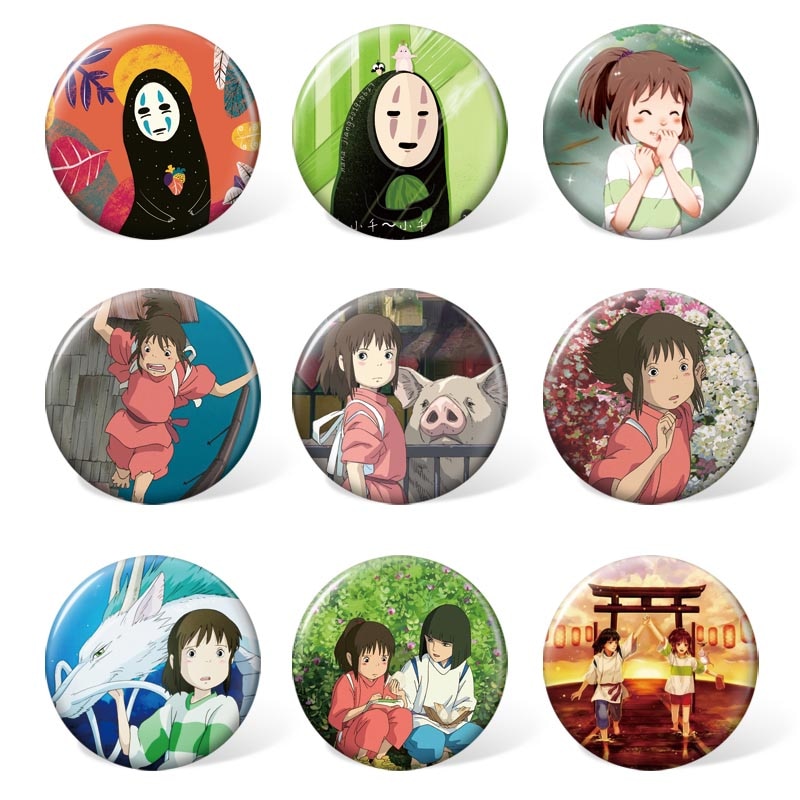 9pcs 58mm Spirited Away Cartoon Badge Anime Round Brooch Pin