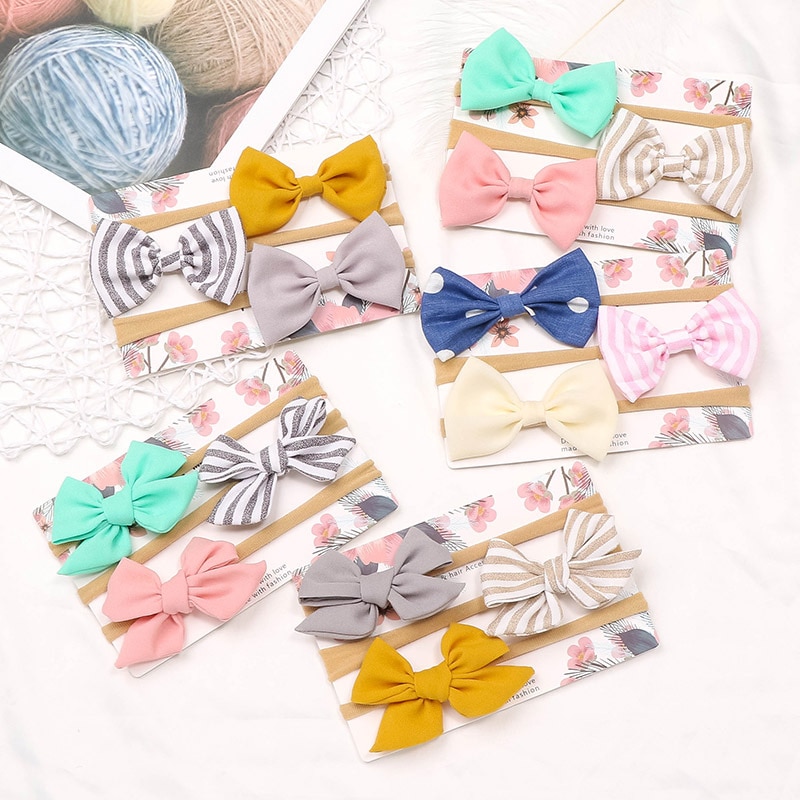 3pcs/lot Kids Baby Hair Accessories Cute Bow Baby Headband for Girl Nylon Head Bands Turban Newborn Children Headbands Hairbands