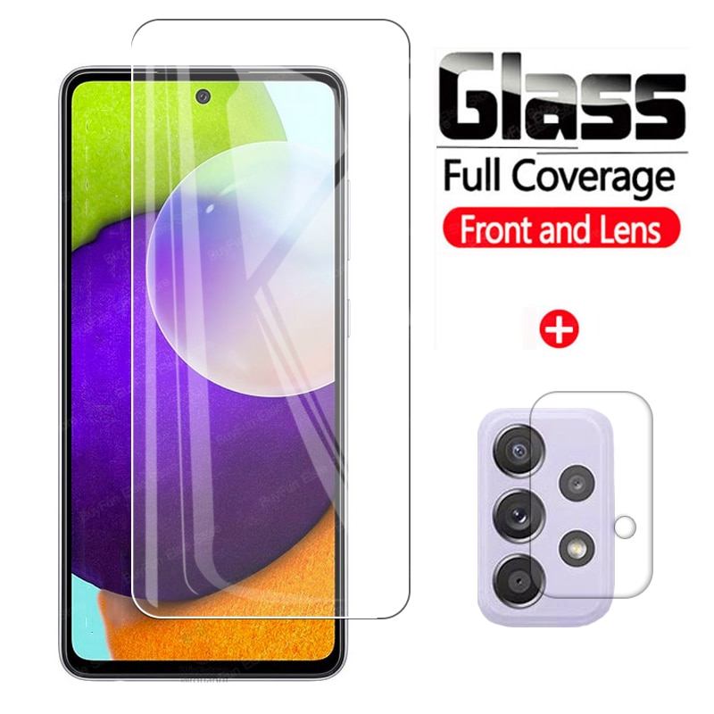 2 in 1 Tempered Glass On For Samsung Galaxy A52 Camera Lens Screen Protector For Samsung A52 A72 A 52 72 Protective Glass Film