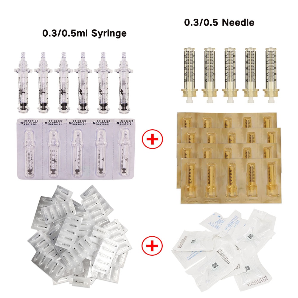 10/20/30/50PCS 0.5ml Disposable Seal Sterile Syringe Ampoule Head With Needle For Hyaluron Pen High Pressure Wrinkle Removal