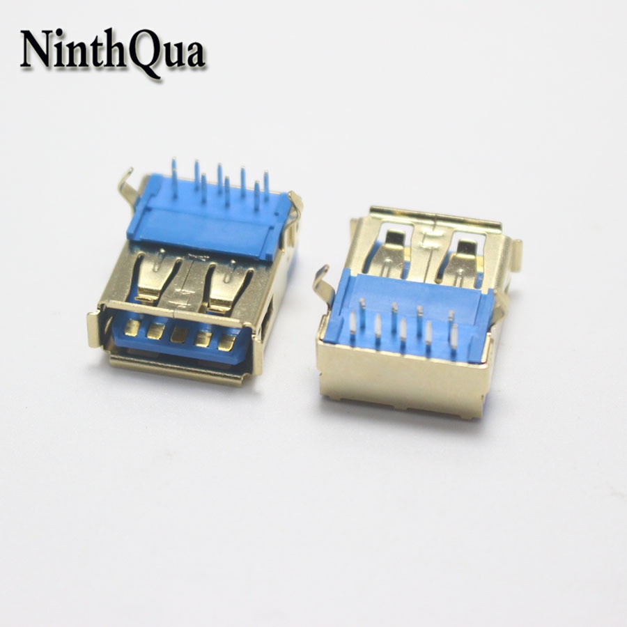 AF 90 degree 3.0 crimping USB female socket blue plastic iron shell environmentally friendly gold-plated USB female port