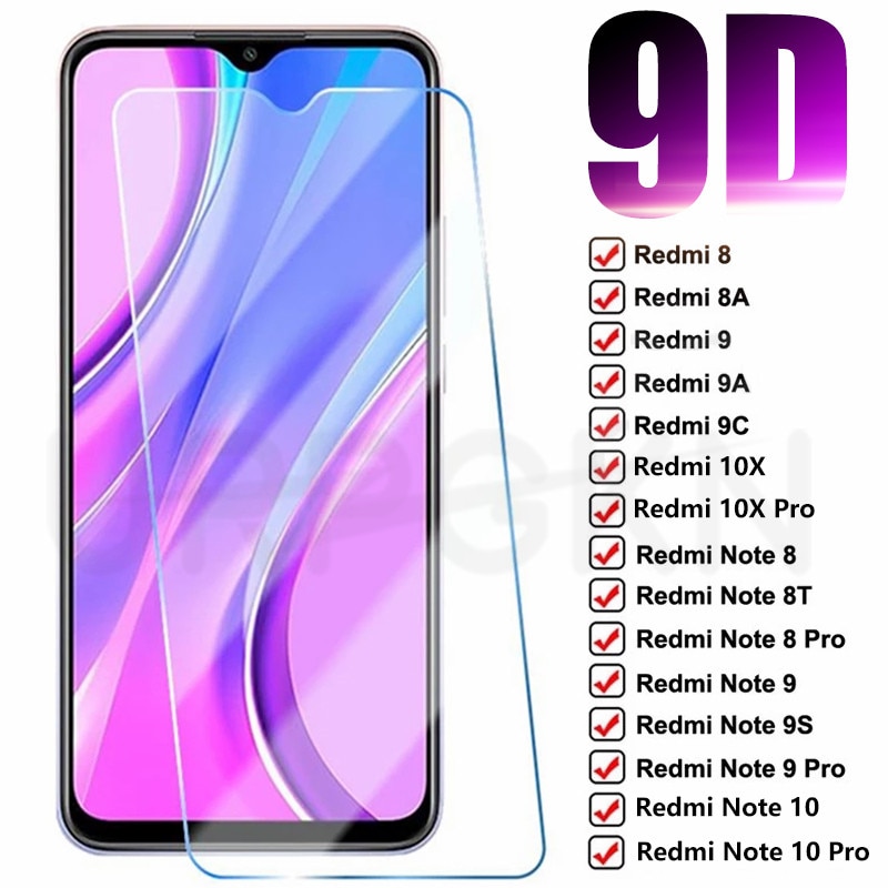 9D Full Protective Glass For Xiaomi Redmi 9 9A 9C 8A 10X Tempered Screen Protector Redmi Note 8 9 10 Pro 8T 9S Safety Glass Film