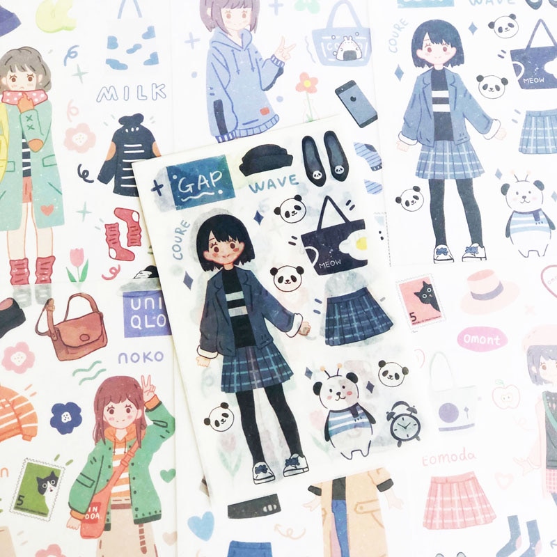 6 Sheets/Pack Lovely Girls Dress Up DIY Decorative Stickers Diary Notebook Decoration