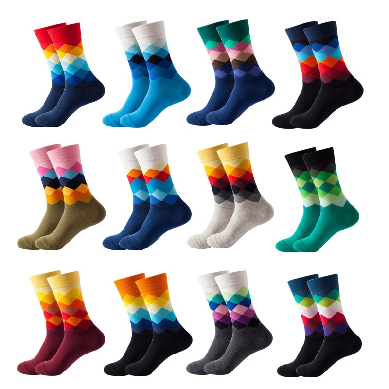 1 Pair Male Tide Brand men Cotton Socks Gradient Color Spring Summer Style Long Wedding Sock Men's Knee High Business Socks