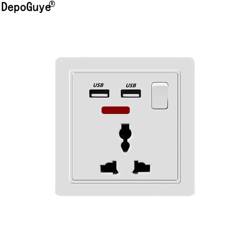 DepoGuye EU Standard Outlet panel, 5V 2.1A Dual USB Charger Port,86mm*86mm， international three-hole five-hole power socket