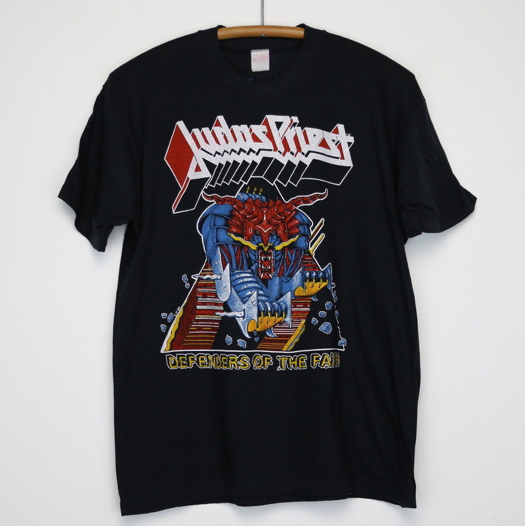 Judas Priest Shirt Vintage Tshirt 1984 Defenders Of The Faith Tour Heavy Metal Fashion T-Shirts Slim Fit O-Neck
