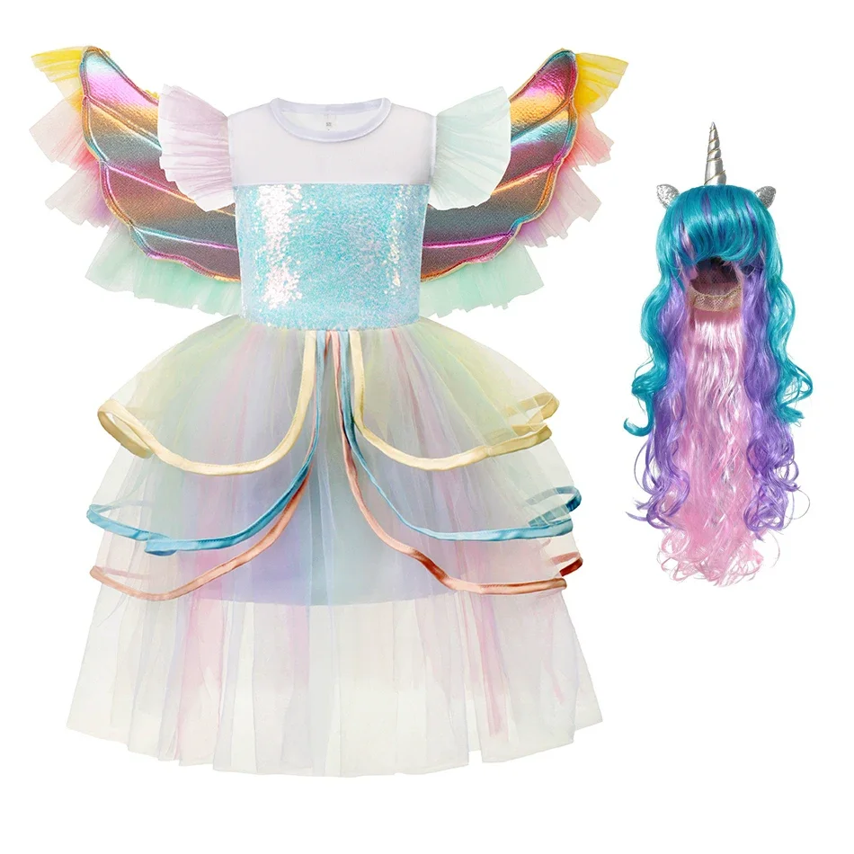 Unicorn Dress Girl Tutu Costume with Wing Children's Girl Princess Clothing New Year's Children