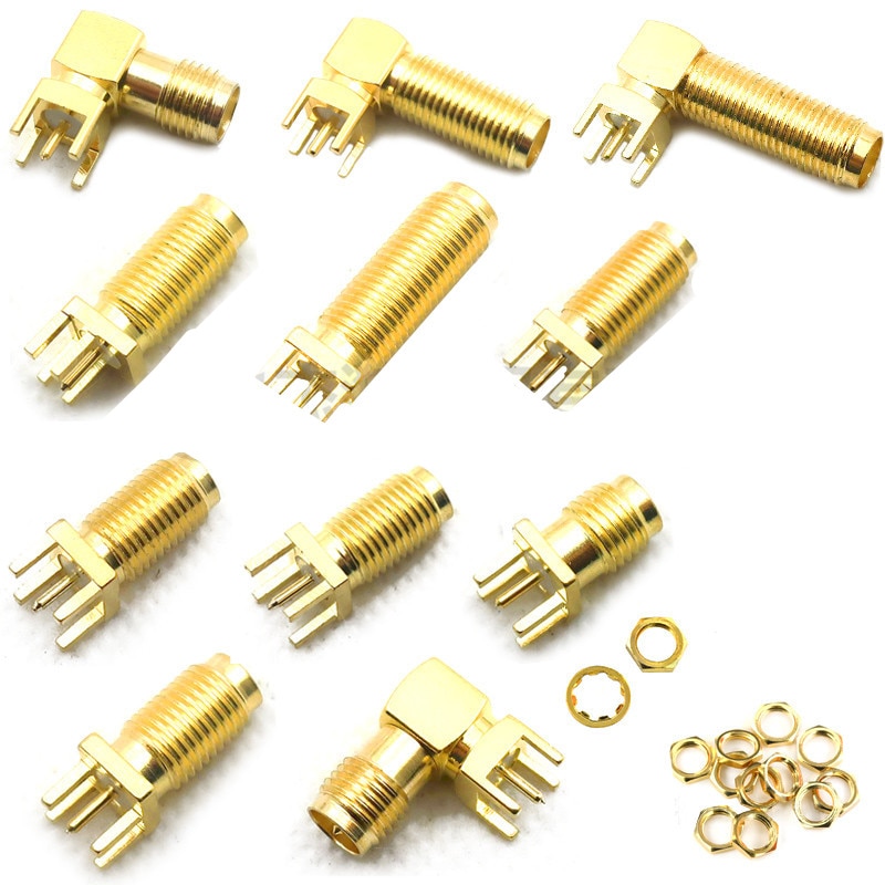 Clavija soldadura hembra SMA, 2 Uds., 1,6mm, borde de tuerca, Clip PCB, montaje recto, conector RF chapado en oro, soldadura de