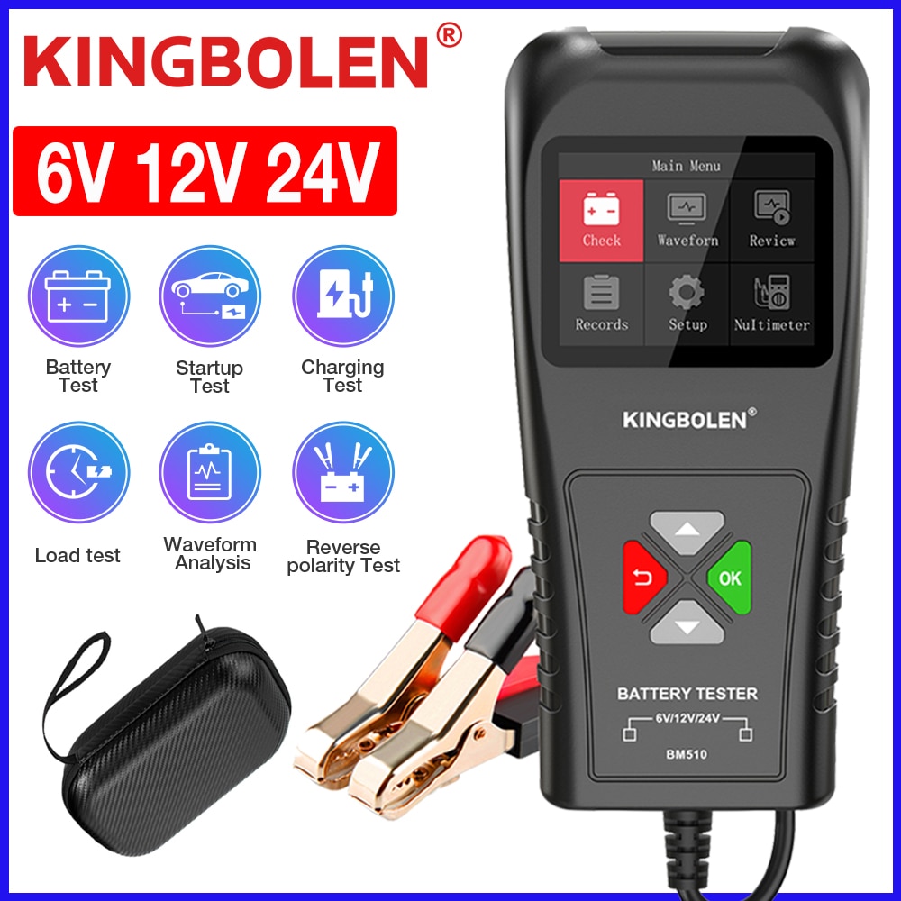 KINGBOLEN BM510 Car Battery Tester 6V 12V 24V Multimeter Cranking Charging Ripple Load Test Motorcycle Truck Battery Analyzer