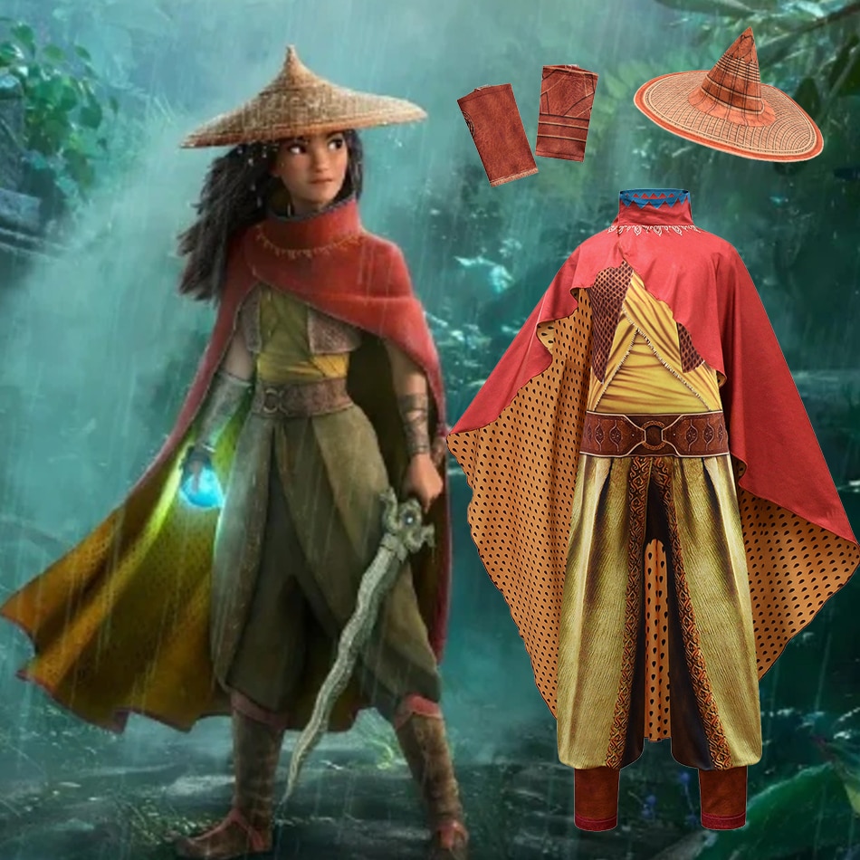 Kids Cosplay Legend Halloween Raya and The Last Dragon Costume Raya Fancy Set Children Performance Bodysuit Princess Dress Up