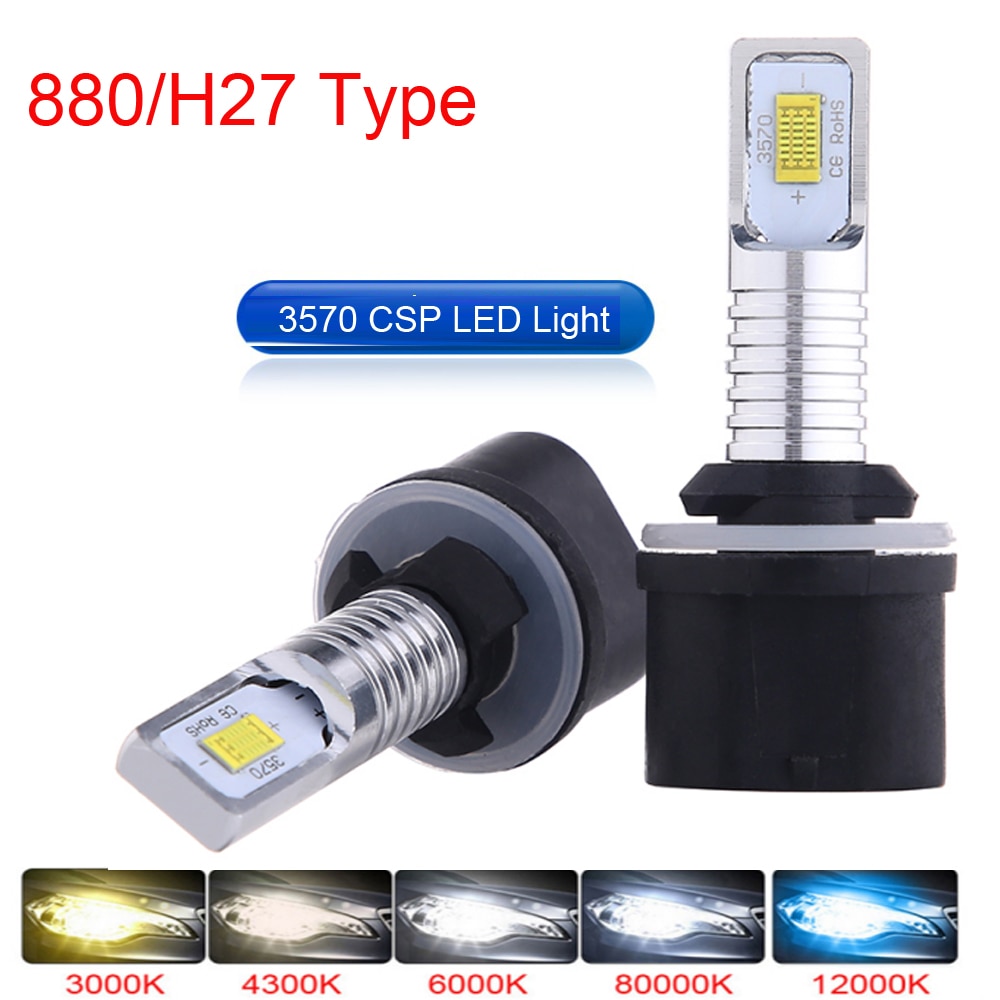 2Pcs H27 Led Car Headlight 880 Bulb H27W1 12000LM 6500K White Car Fog Light Front Head Driving Running Lamp Auto 12V H27W/1 H27W