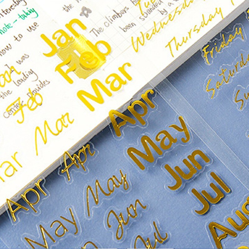 2Sheet Gold silver letter Hand account decoration week month sticker DIY Scrapbook Decoration hand book 20*10CM