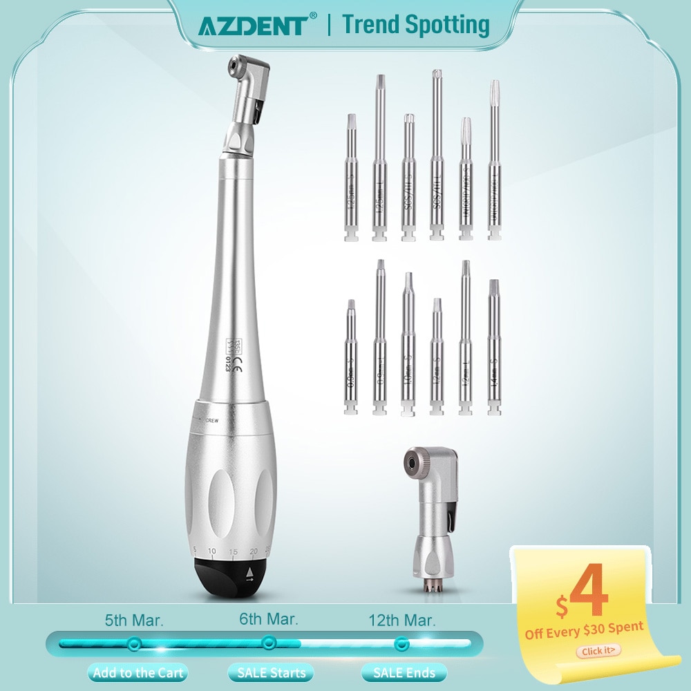 AZDENT Dental Universal Implant Torque With 12pcs Drivers Wrench Dentistry Latch Head Handpiece 5 to 35 N.cm Dental Instrument