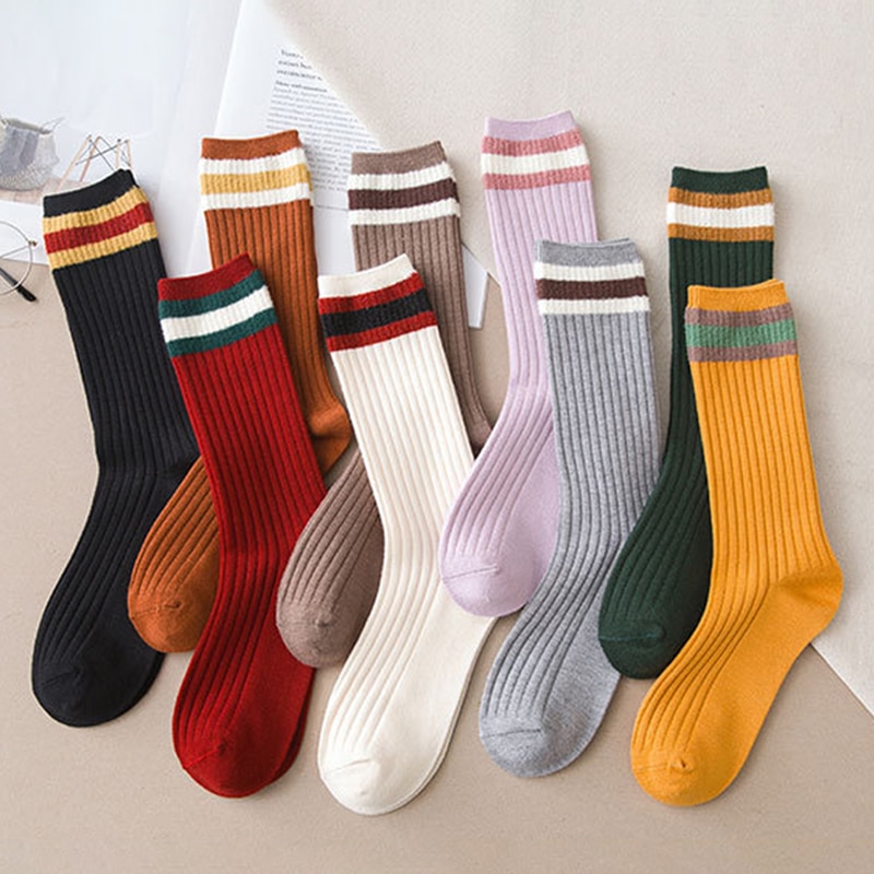 Kids Toddlers Girls Socks Knee High Long Soft Cotton Baby Socks Stripped Children Sock Bright Color Breathable Mid Tube Stocking