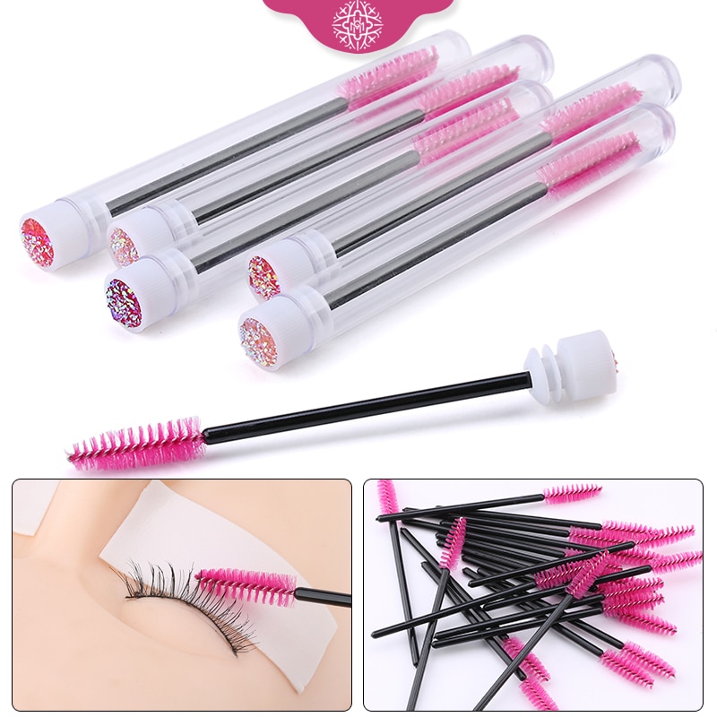 10/20Pc New Reusable Eyebrow Brush for Eyelash Extension Crystal Eyelash Brush Make Up Micro Drill Tube Mascara Stick Applicator