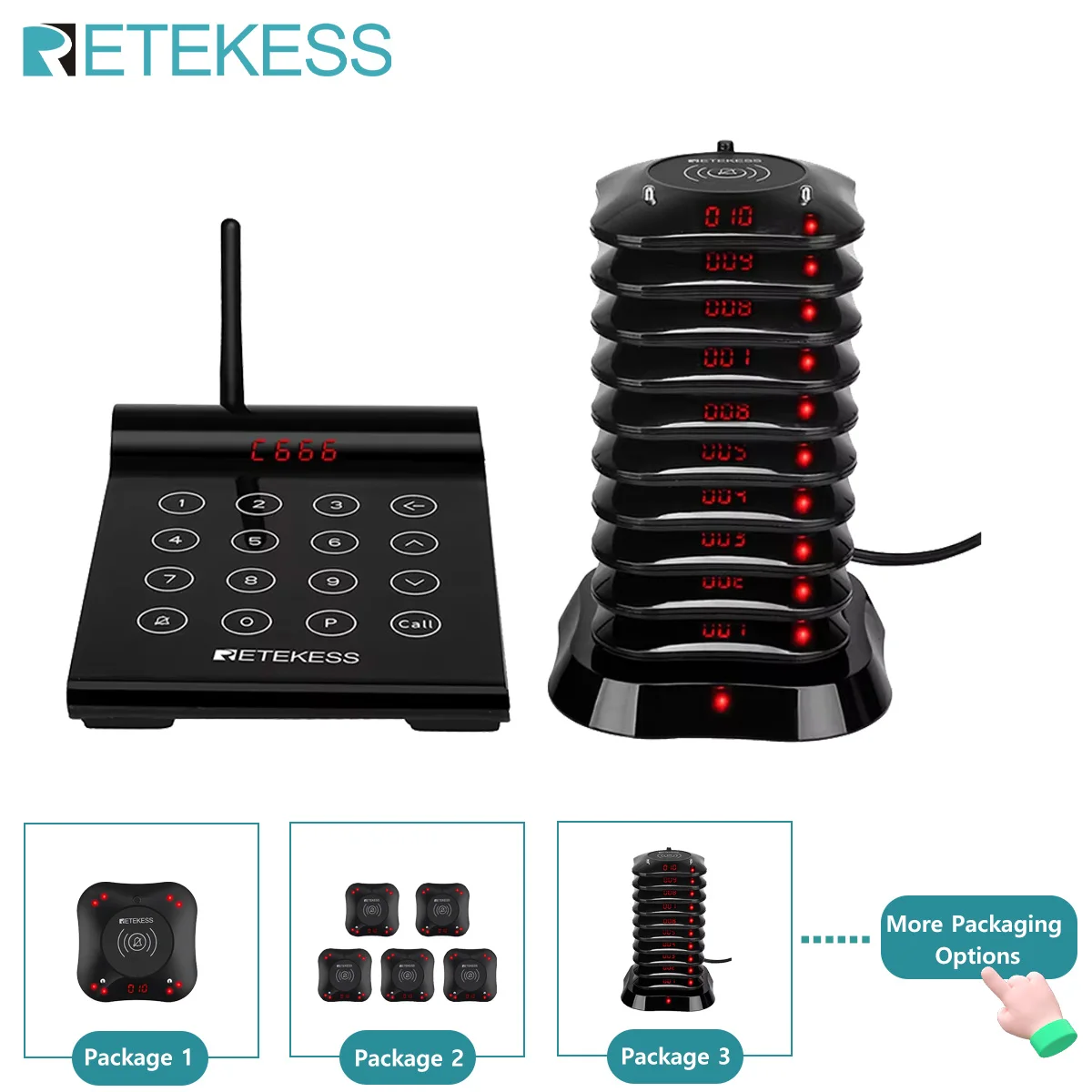 RETEKESS TD164 Wireless Restaurant Paging Queuing System with Vibrator Coaster Buzzer Bell - Ideal for Cafe Bar Food Court