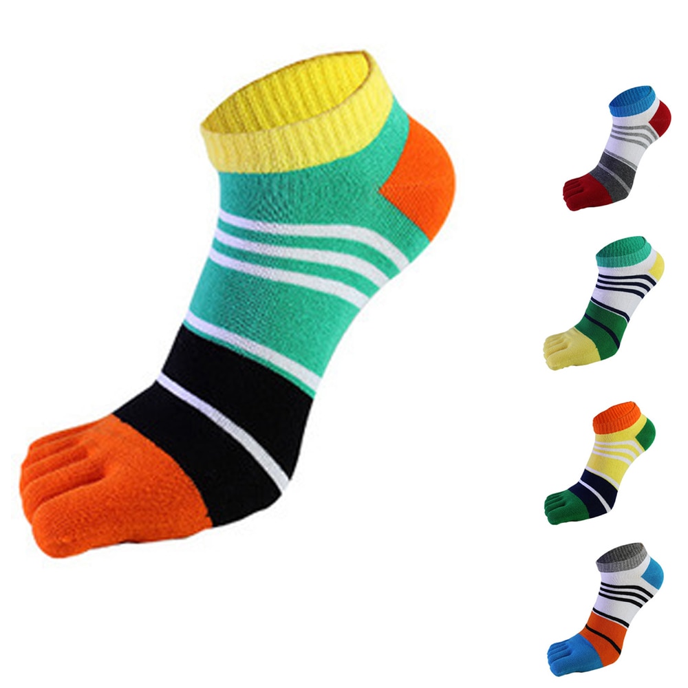 Spring Autumn Men Five Finger Socks Striped Bright Color Street Novelty Husbands Fathers Harajuku Happy Socks With Toes Fashion