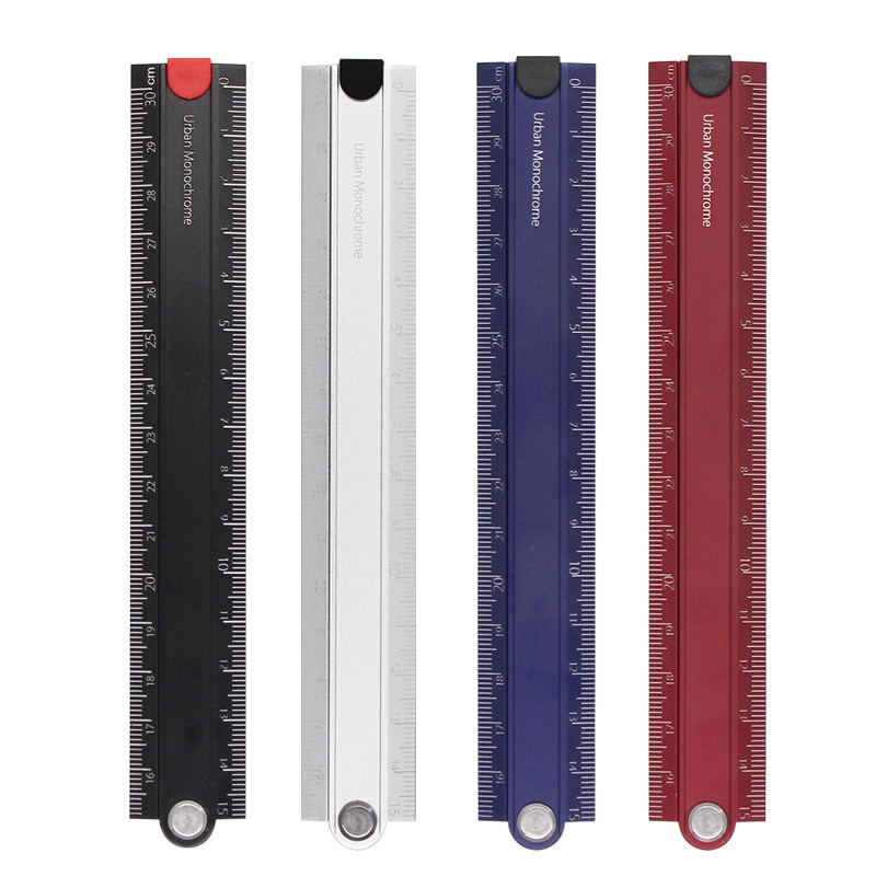 90 degree Aluminum Alloy Metal Foldable Ruler 15cm-30cm Folding Simple Design Stationery Urban Monochrome WSG-CLUW30