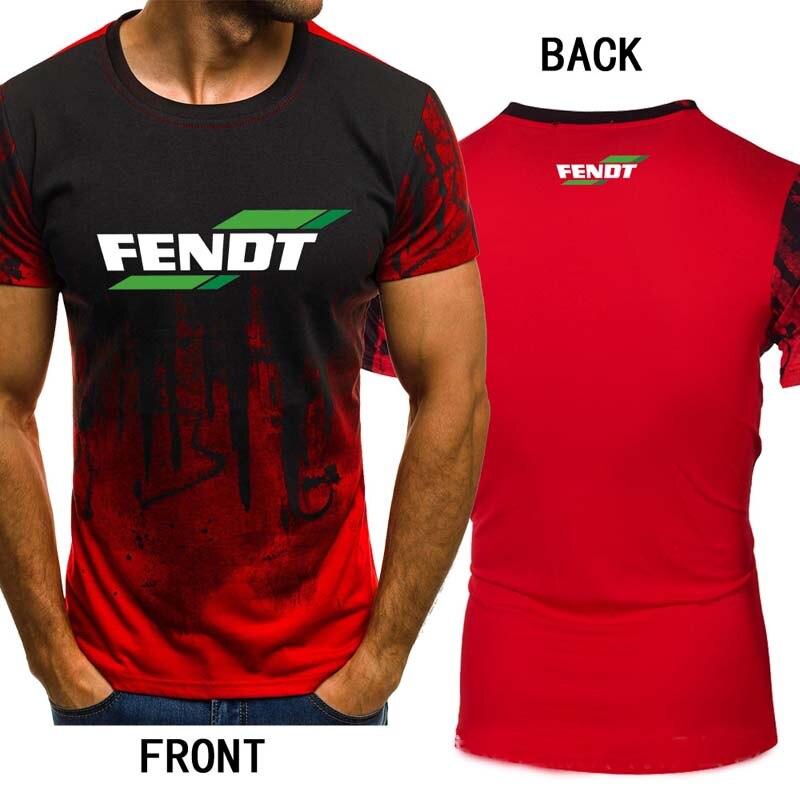 High Quality Summer Men's short sleeve FENDT car logo t-shirt Printed O-Neck Cotton Comfortable Gradient casual Men's 