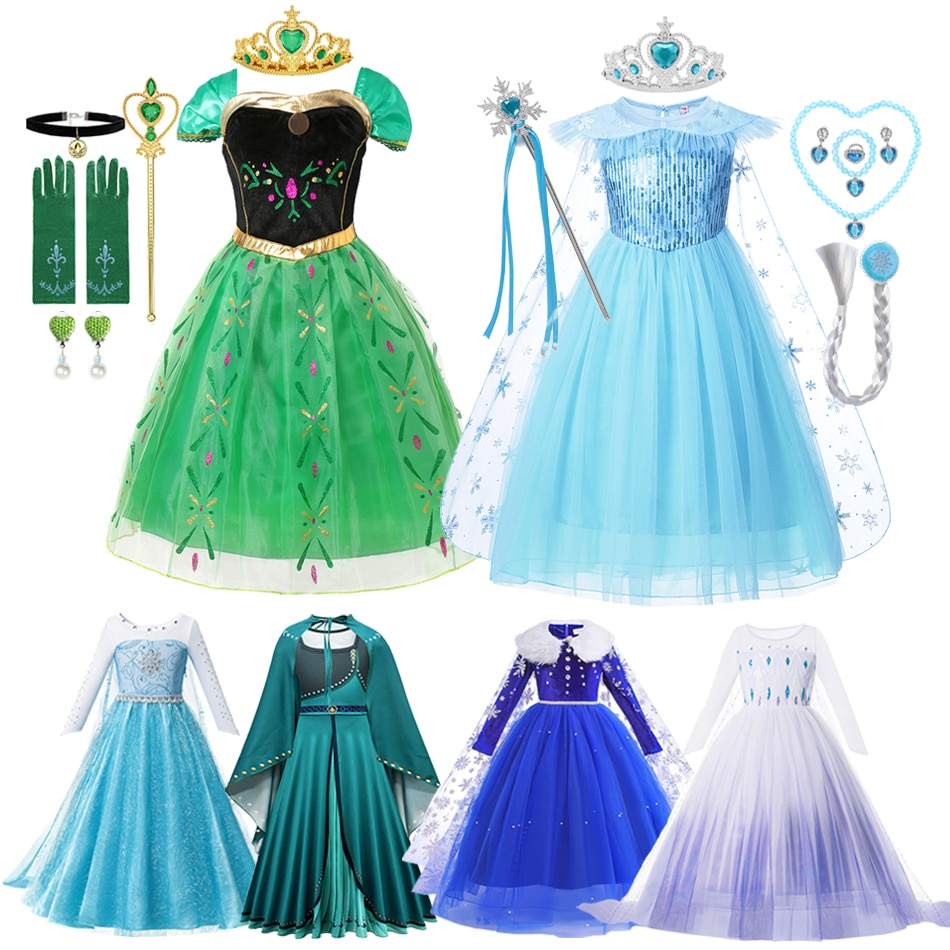 Frozen Girls Elsa Cosplay Dress Fancy Costume Girl Snow Queen Halloween Birthday Party Children Princess Clothes Cloak Disney