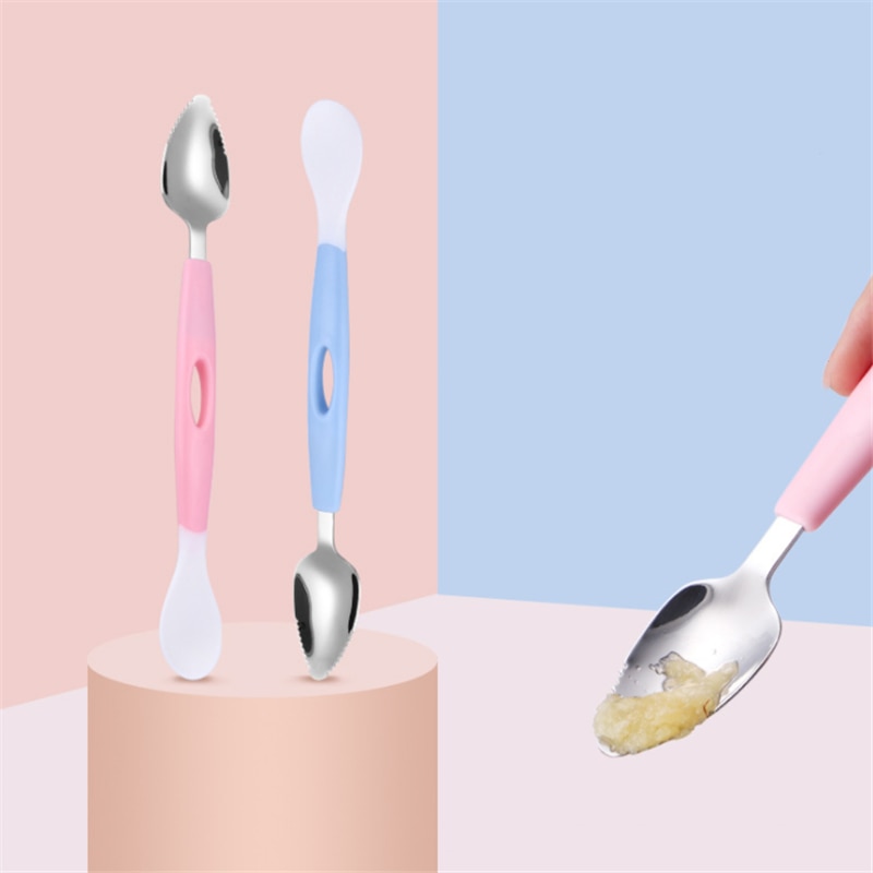 Baby Scraper Apple Puree Spoon Tableware Supplement Food Scraping Mud Double-Headed Stainless Steel Kids Fruit Puree Tools