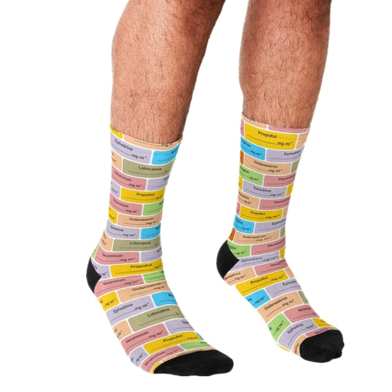 Socks Men harajuku Anesthesia Drug Label Anaesthesia Printed Happy hip hop Men Socks Novelty Skateboard Crew Casual Crazy Socks