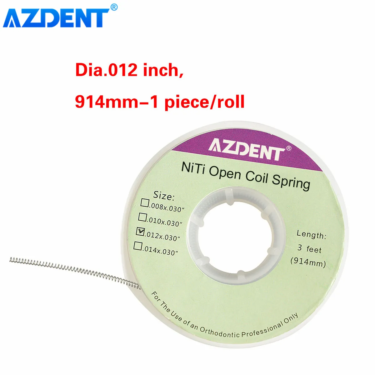 AZDENT Dental Orthodontic Niti Open Coil Springs Size 010/012 Length 914mm 3 Feet 1pc/Roll Dentistry Tools
