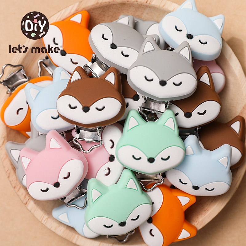 let's make Fox Silicone Pacifier Clip 3 Pcs/Set Of Pacifier Clip BPA-Free Silicone Dummy Baby Pacifier Chain DIY Accessorie
