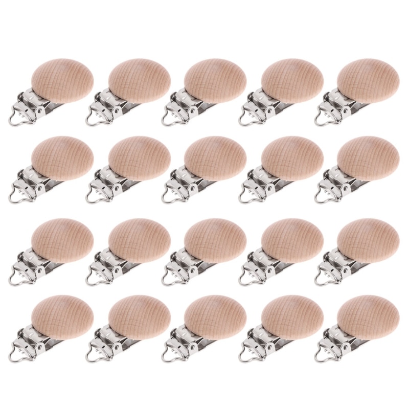 20pcs/lot Baby Wooden Clips Pacifier Dummy Clip Holder Natural Beech Wood Baby Feeding Accessories Soother Clasp Metal